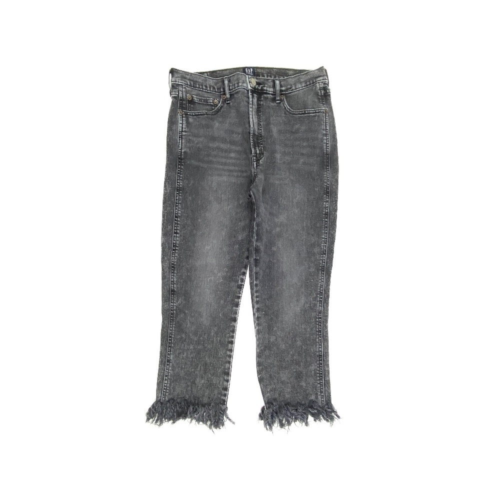 GAP Women's Washed Black Cropped Fringe Hem Jeans